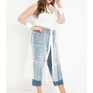 Eloquii Sheer Polka Dot White Shirt Dress Sz 18